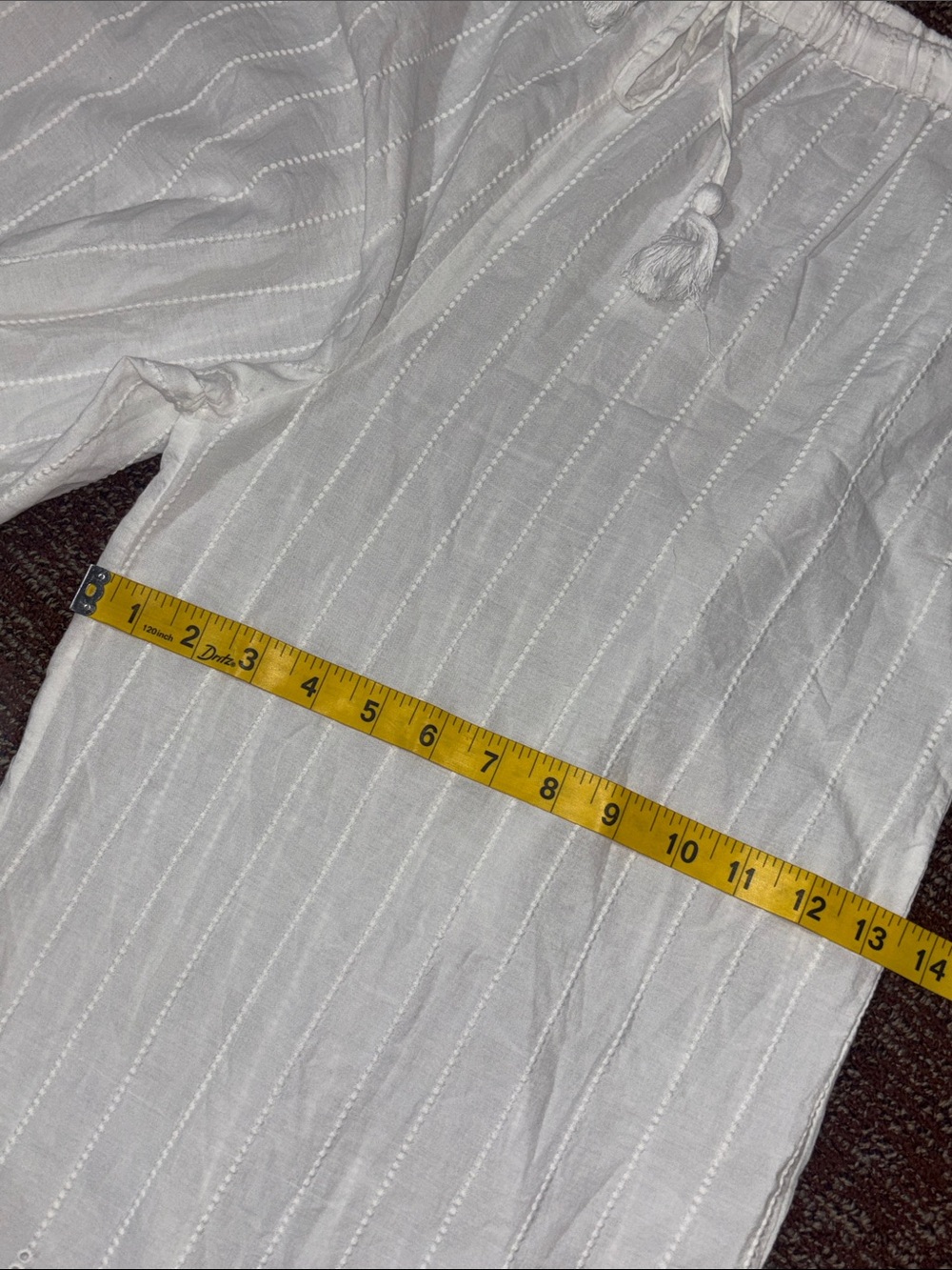 Sheer white palazzo pant tie waist relaxed fit Resortwear eyelet lace pant L - Picture 13 of 14